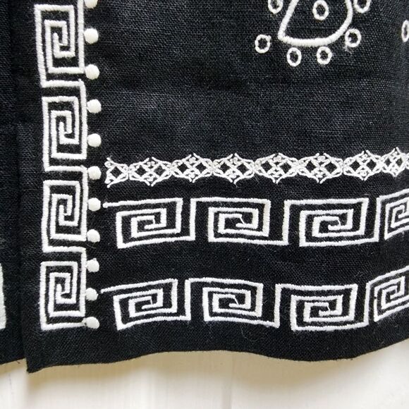 Parisian Skirt Womens 12 Black 100% Linen White Embroidered Zip Office Preppy - Picture 4 of 9